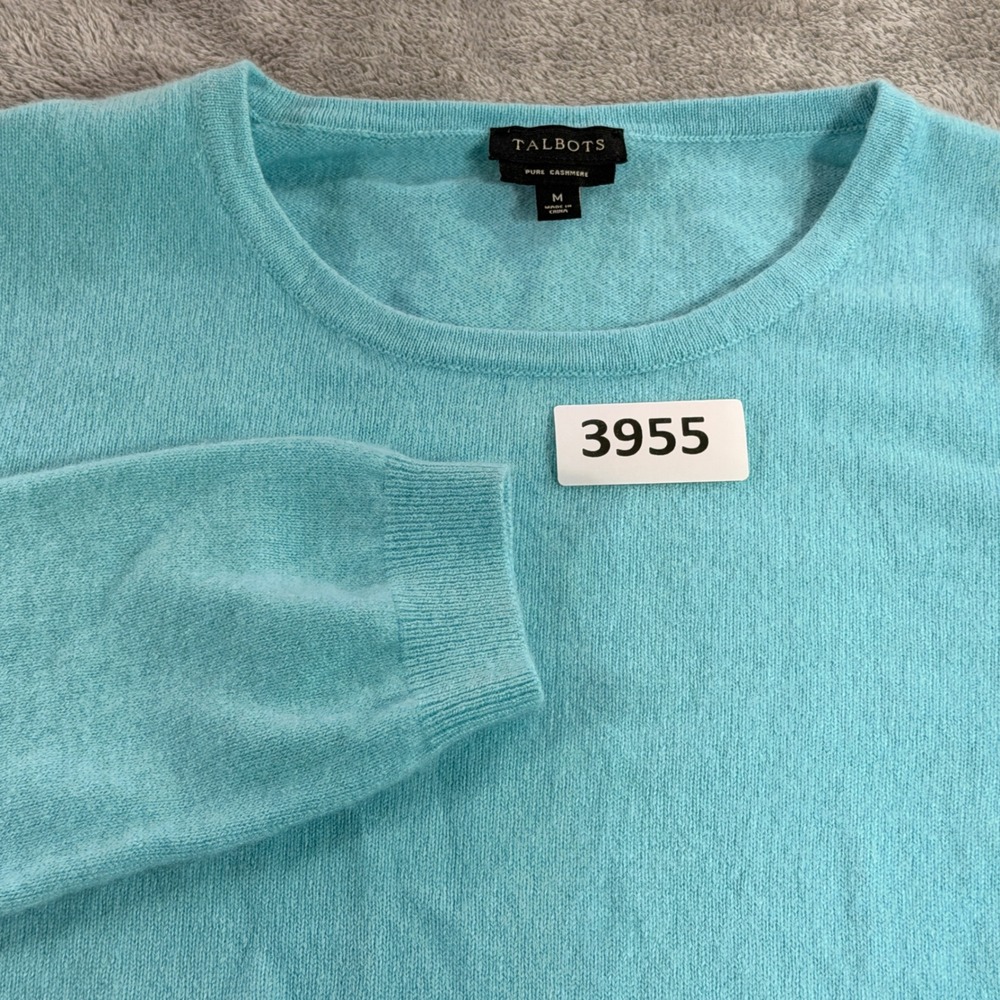 Talbots Sweater Womens M Turquoise Pure Cashmere Crew Neck Long Sleeve Pullover